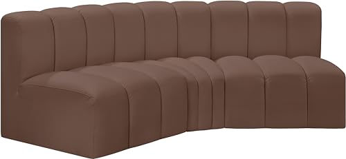 Meridian Furniture 101Brown-S3B Arc Collection Modern | Contemporary Modular Sofa with Soft Brown Vegan Leather, Deep Channel Tufting, Modular Design, 86" W x 41" D x 30" H, Brown