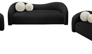 Meridian Furniture 186Black-S Kali Collection Modern | Contemporary Sofa with Soft Black Faux Shearling Teddy Fabric, Curved Back, 86" W x 33" D x 27" H, Black