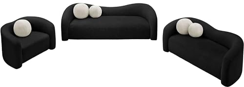 Meridian Furniture 186Black-S Kali Collection Modern | Contemporary Sofa with Soft Black Faux Shearling Teddy Fabric, Curved Back, 86" W x 33" D x 27" H, Black