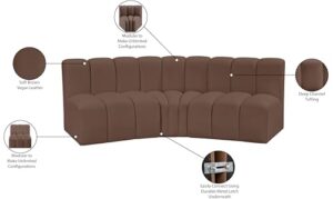 Meridian Furniture 101Brown-S3B Arc Collection Modern | Contemporary Modular Sofa with Soft Brown Vegan Leather, Deep Channel Tufting, Modular Design, 86" W x 41" D x 30" H, Brown