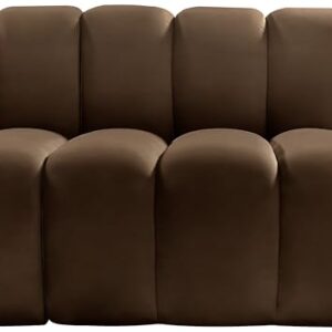 Meridian Furniture 103Brown-S3F Arc Collection Modern | Contemporary Modular Sofa with Soft Brown Velvet, Deep Channel Tufting, Modular Design, 89.5" W x 31" D x 30" H, Brown