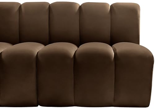 Meridian Furniture 103Brown-S3F Arc Collection Modern | Contemporary Modular Sofa with Soft Brown Velvet, Deep Channel Tufting, Modular Design, 89.5" W x 31" D x 30" H, Brown