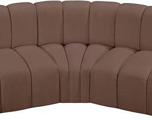 Meridian Furniture 101Brown-S3B Arc Collection Modern | Contemporary Modular Sofa with Soft Brown Vegan Leather, Deep Channel Tufting, Modular Design, 86" W x 41" D x 30" H, Brown