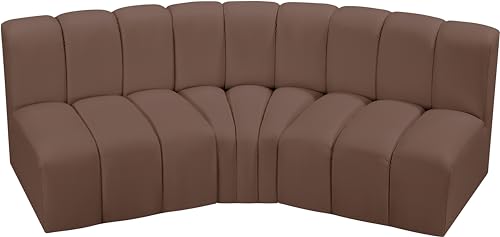 Meridian Furniture 101Brown-S3B Arc Collection Modern | Contemporary Modular Sofa with Soft Brown Vegan Leather, Deep Channel Tufting, Modular Design, 86" W x 41" D x 30" H, Brown