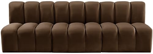 Meridian Furniture 103Brown-S3F Arc Collection Modern | Contemporary Modular Sofa with Soft Brown Velvet, Deep Channel Tufting, Modular Design, 89.5" W x 31" D x 30" H, Brown