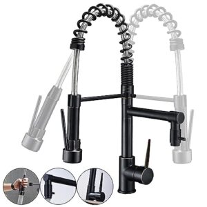 Kitchen Sink Faucet Dual Spout 360 Degree Rotation Spring Pull Down Sprayer Deck Mounted Hot Cold Water Mixer Taps