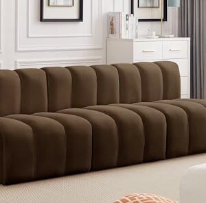 Meridian Furniture 103Brown-S3F Arc Collection Modern | Contemporary Modular Sofa with Soft Brown Velvet, Deep Channel Tufting, Modular Design, 89.5" W x 31" D x 30" H, Brown