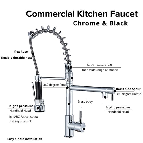 Chrome Spring Pull Down Kitchen Faucet Dual Outlet Spouts 360 Swivel Handheld Shower Kitchen Mixer Hot Cold Taps