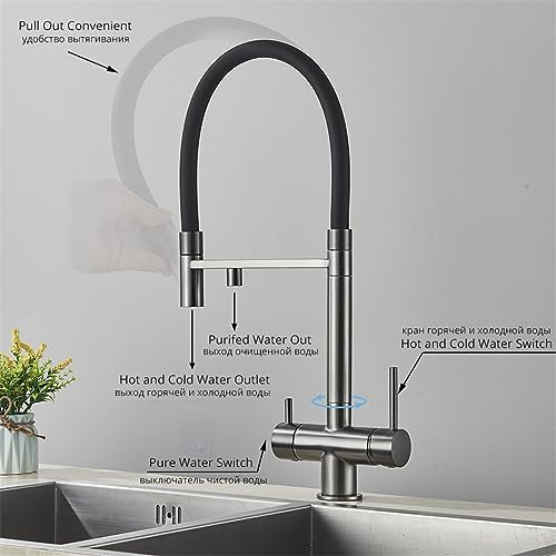 Kitchen Water Filter Faucet Dual Spout Solid Drinking Water Mixer Tap Rotation Water Purification Feature Taps Kitchen Crane