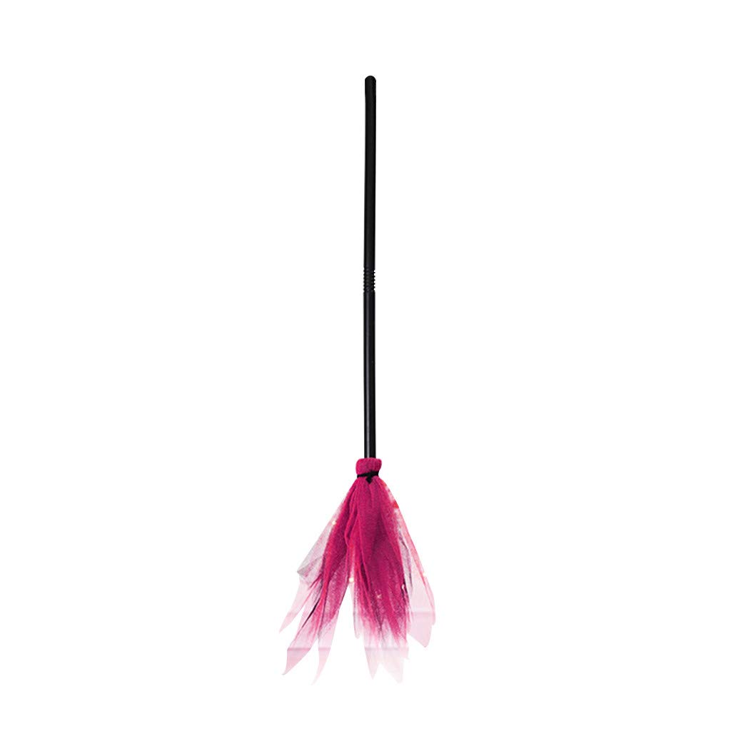 Halloween Witch Broom 35inch Plastic Witch Broomstick Cosplay Broom Props Wizard Flying Felt Broom Costume Accessory (Hot Pink)