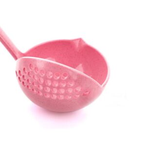 2 In 1 Kitchen Ladle Soup Pan Spoon with Filter Strainer (Pink)