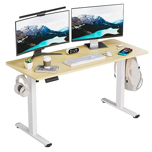 Standing Desk, Height Adjustable Desks with Powerful Motor and Cable Management,Electric Sit Stand Desk with Hight Preset Design for Home Office Use 55x24 in Maple