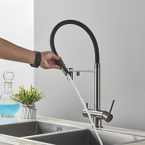 Kitchen Water Filter Faucet Dual Spout Solid Drinking Water Mixer Tap Rotation Water Purification Feature Taps Kitchen Crane