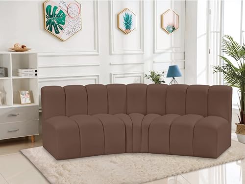 Meridian Furniture 101Brown-S3B Arc Collection Modern | Contemporary Modular Sofa with Soft Brown Vegan Leather, Deep Channel Tufting, Modular Design, 86" W x 41" D x 30" H, Brown