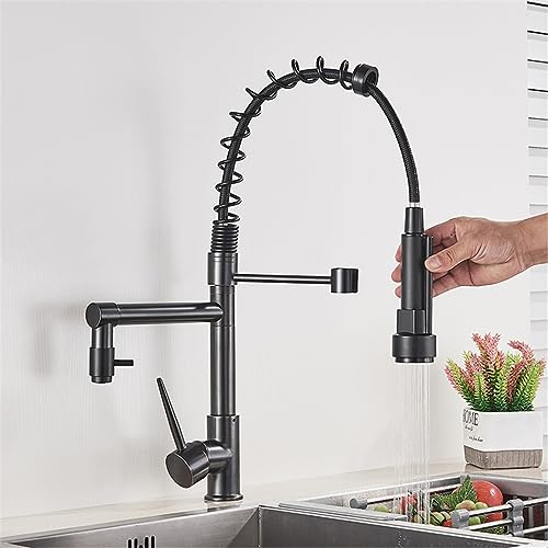 Chrome Spring Pull Down Kitchen Faucet Dual Outlet Spouts 360 Swivel Handheld Shower Kitchen Mixer Hot Cold Taps