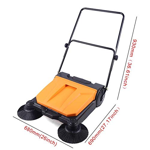 Hand Push Floor Sweeper, 26 Inch 15L Walk-Behind Outdoor and Indoor Push Carpet Sweeper Industrial Manual Push Sweeper Foldable Push Cleaner for Street Garden Warehouse Sweeping Cleaning