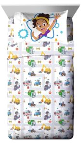 jay franco blippi and meekah trucks sheet set - full size sheet set - super soft kids cartoon vehicles 4 piece bedding set - microfiber sheets