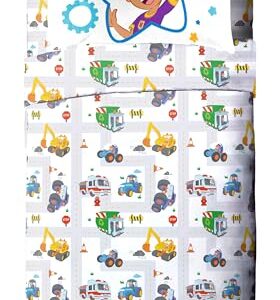 Jay Franco Blippi and Meekah Trucks Sheet Set - Full Size Sheet Set - Super Soft Kids Cartoon Vehicles 4 Piece Bedding Set - Microfiber Sheets