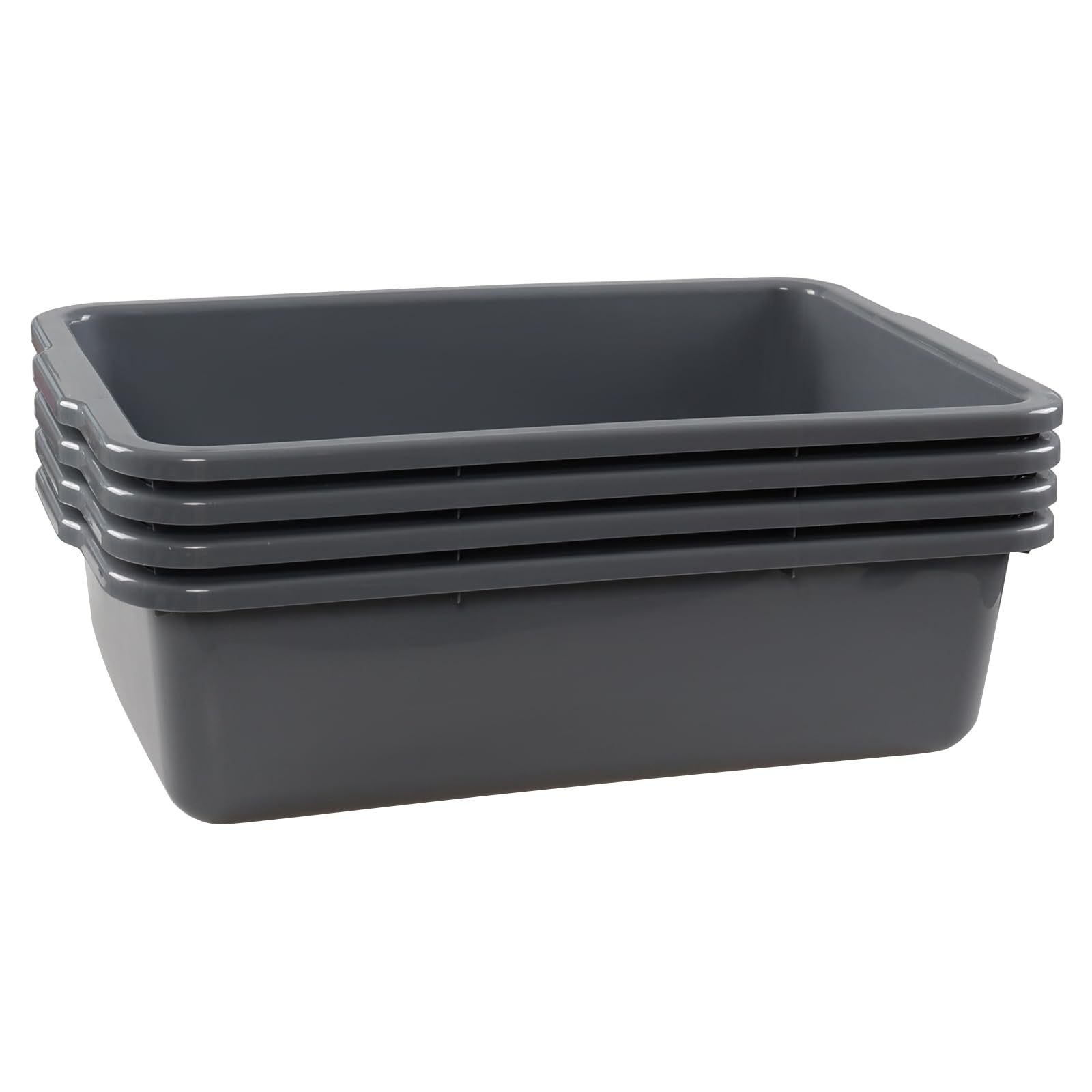 Drephia 4 Pack Commercial Bus Box, 32 L Plastic Bus Tubs, Gray