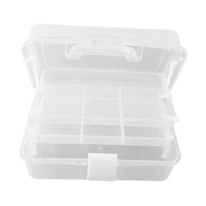 Three Layer Plastic Storage Box, Folding Tool Box Portable Handled Storage Case Multipurpose Organizer for Art Craft and Cosmetic(White)