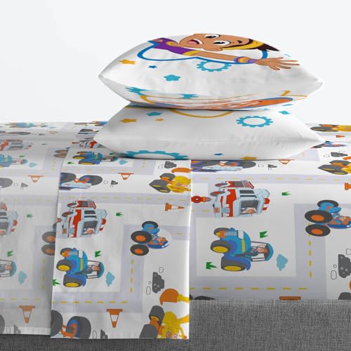 Jay Franco Blippi and Meekah Trucks Sheet Set - Full Size Sheet Set - Super Soft Kids Cartoon Vehicles 4 Piece Bedding Set - Microfiber Sheets