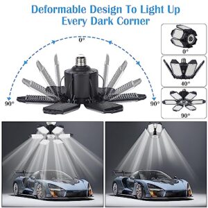 onffo LED Garage Lights, 150W Deformable LED Garage Ceiling Lights with 6 Adjustable Panels, 10000LM 6500K E26/E27 LED Shop Lights for Garage, Basement, Barn, Warehouse