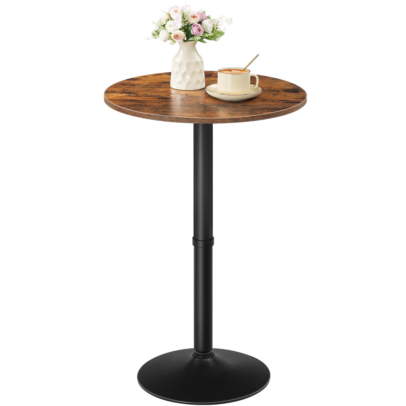 HOOBRO Round Bar Table, 35" Tall Pub Table, Cocktail Table with Base, Stable Counter Table with Non-Slip Base for Narrow Space, Bar Height Table for Kitchen, Easy to Assemble, Rustic Brown BF57BT01