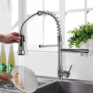 Chrome Spring Pull Down Kitchen Faucet Dual Outlet Spouts 360 Swivel Handheld Shower Kitchen Mixer Hot Cold Taps