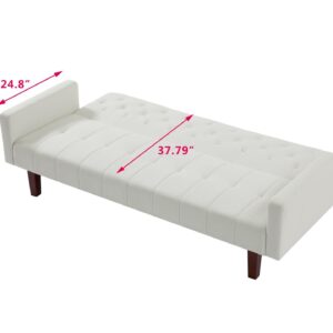 Linen Sofa Bed Sleeper Couch 74.4 Inch Convertible Loveseat Size for Small Space 3 Seater Chesterfield Button Tufted for Office Apartment Dorm Living Room Beige