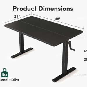 FEZIBO Crank Height Adjustable Desk, 48 Inches Manual Standing Desk, Writing Table with Handle, Home Office Desk with Black Frame/Black Table Top