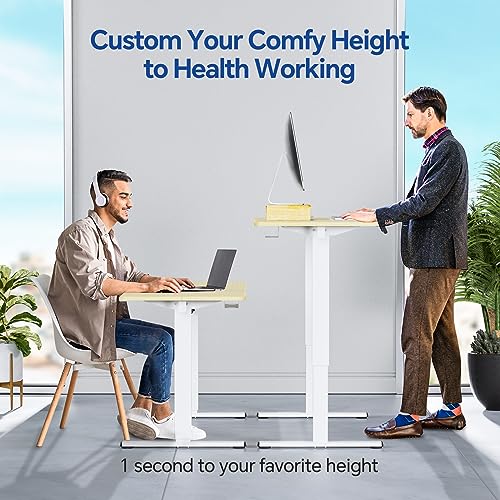 Standing Desk, Height Adjustable Desks with Powerful Motor and Cable Management,Electric Sit Stand Desk with Hight Preset Design for Home Office Use 55x24 in Maple