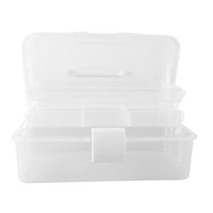 Three Layer Plastic Storage Box, Folding Tool Box Portable Handled Storage Case Multipurpose Organizer for Art Craft and Cosmetic(White)