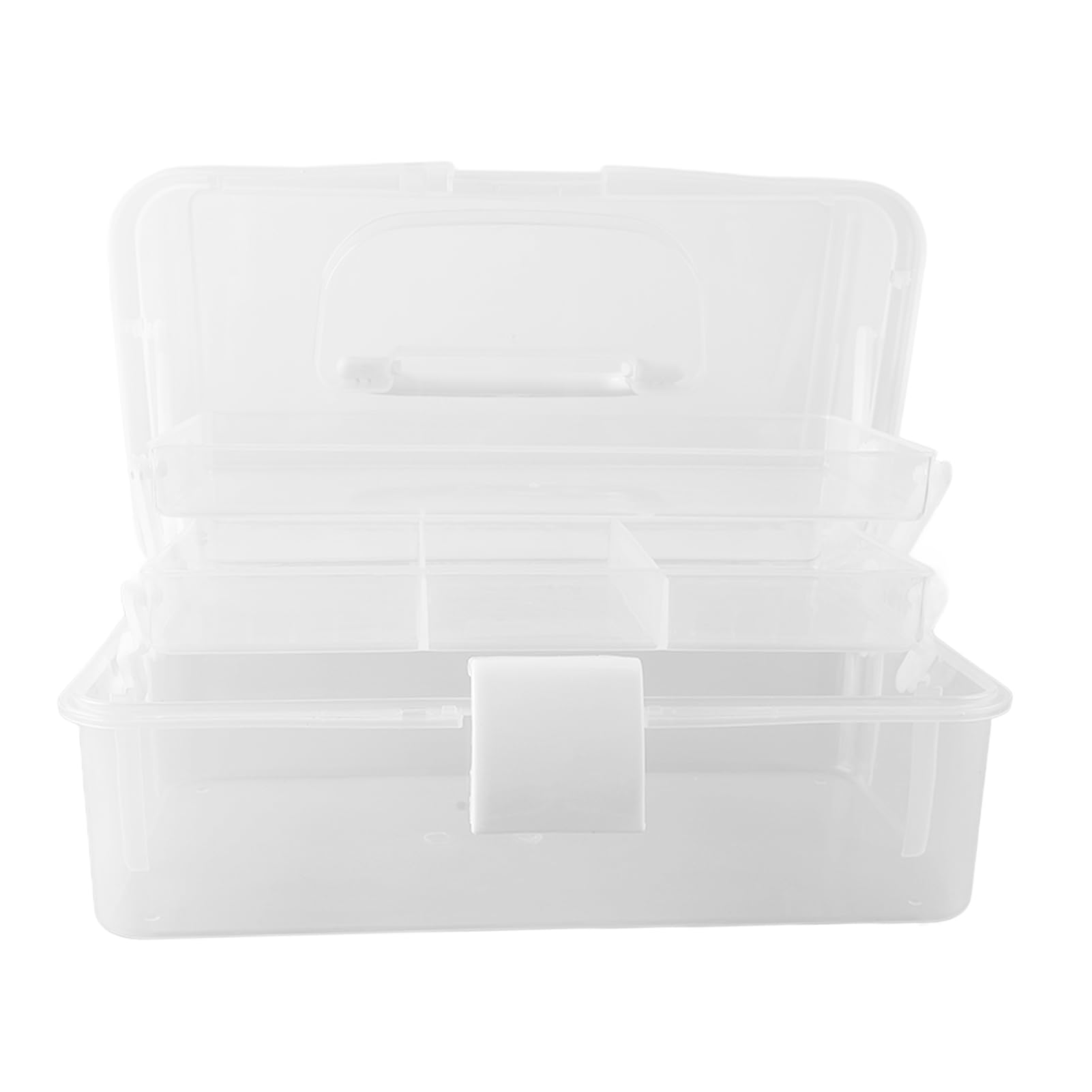 Three Layer Plastic Storage Box, Folding Tool Box Portable Handled Storage Case Multipurpose Organizer for Art Craft and Cosmetic(White)