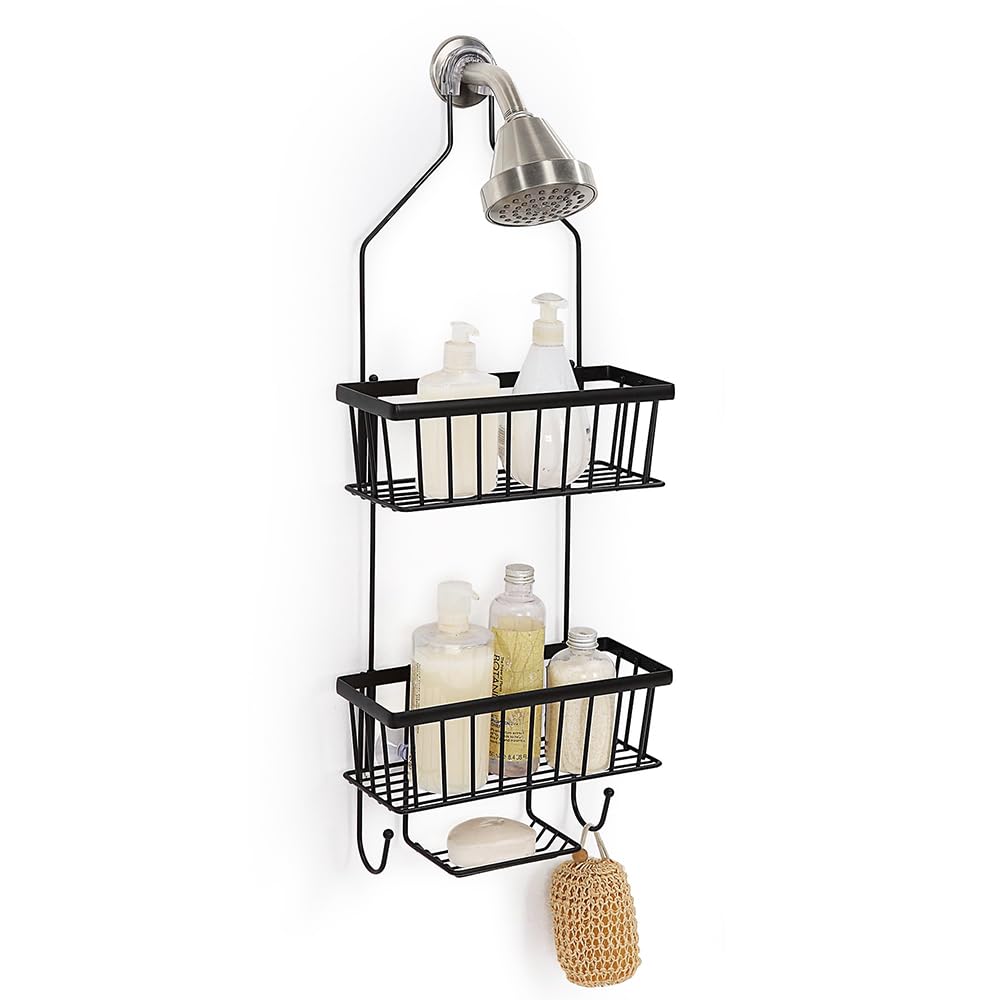 SunnyPoint Bathroom Classic Hanging Over The Shower Head Caddy (28.74" H x 10.83" W x 4.61" D)(Black)