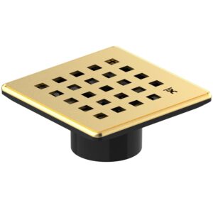 guru usa evo lite plus square stainless steel shower drain with abs base & hair strainer, bathroom accessories for shower floor drainage, plus gold