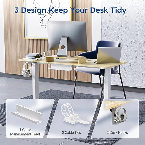 Standing Desk, Height Adjustable Desks with Powerful Motor and Cable Management,Electric Sit Stand Desk with Hight Preset Design for Home Office Use 55x24 in Maple