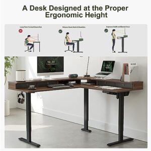 BANTI 63" L-Shaped Electric Standing Desk,Height Adjustable Stand up Desk with 3 Drawer,Corner Stand up Desk, Black Walnut Top