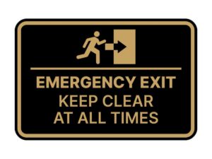 signs bylita classic framed emergency exit: keep clear at all times sign (black gold) - large