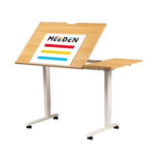 meeden height adjustable drafting table - 31" to 52" electric drawing desk with large side board - 40 * 27" tiltable tabletop - rolling wheels - es-6058-ym