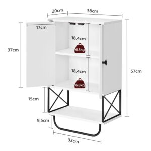 MAHANCRIS Bathroom Wall Cabinet with 2 Door and Adjustable Shelves, Farmhouse Medicine Cabinet with Towel Rack, 3-Tier Wall Mounted Storage Cabinet Over The Toilet for Bathroom Laundry Room, White