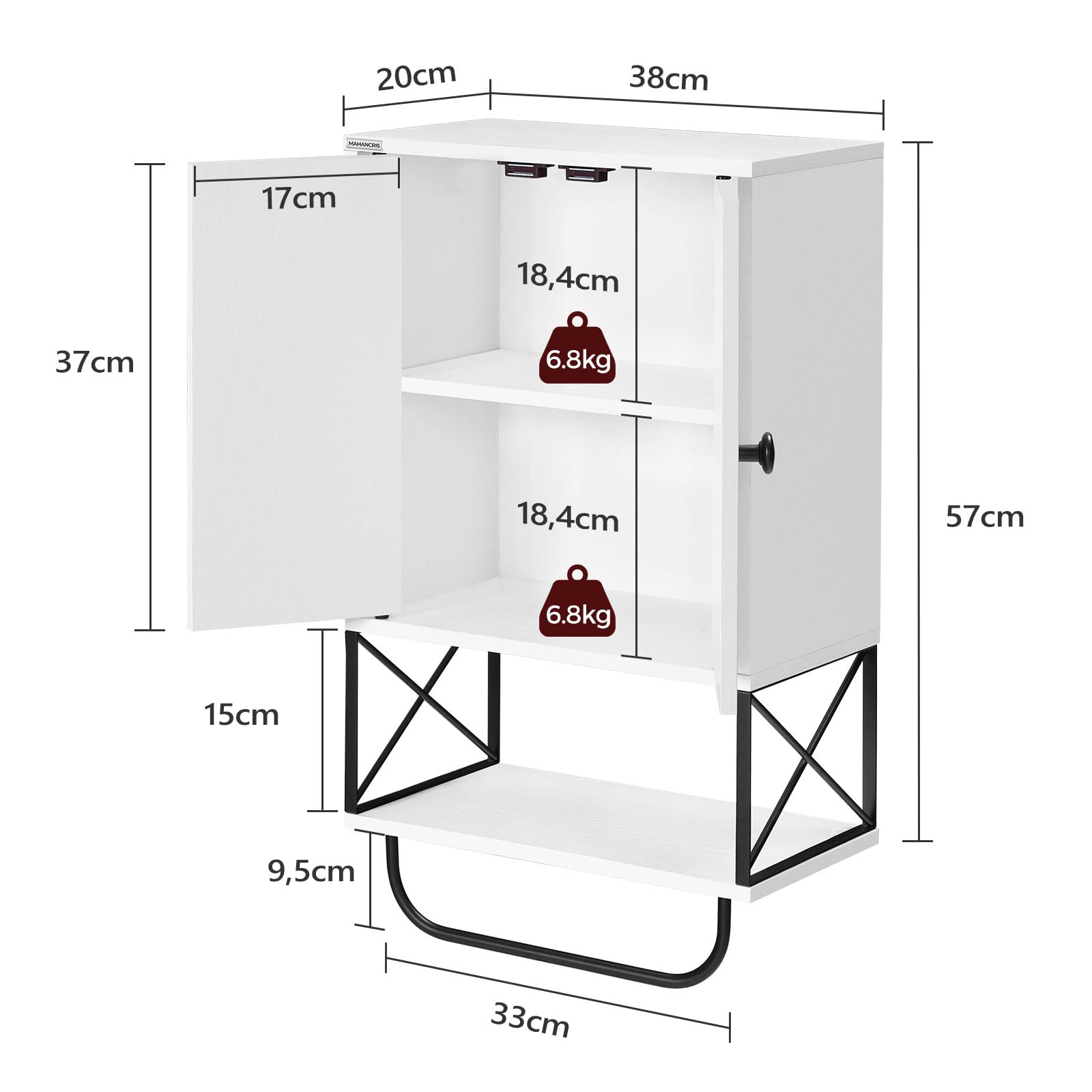 MAHANCRIS Bathroom Wall Cabinet with 2 Door and Adjustable Shelves, Farmhouse Medicine Cabinet with Towel Rack, 3-Tier Wall Mounted Storage Cabinet Over The Toilet for Bathroom Laundry Room, White