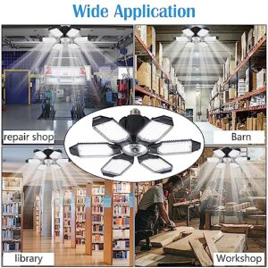 onffo LED Garage Lights, 150W Deformable LED Garage Ceiling Lights with 6 Adjustable Panels, 10000LM 6500K E26/E27 LED Shop Lights for Garage, Basement, Barn, Warehouse