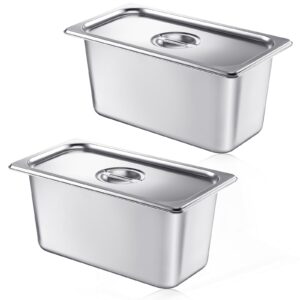 mifoci 2 pack stainless steam hotel pan with lid, steam table pan restaurant supplies reusable anti rust steam pan water pan for home, party, restaurant, hotel, buffet (1/3 size x 6 inch deep)