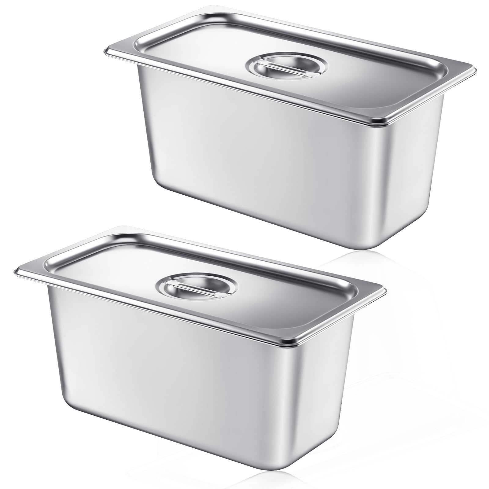 Mifoci 2 Pack Stainless Steam Hotel Pan with Lid, Steam Table Pan Restaurant Supplies Reusable Anti Rust Steam Pan Water Pan for Home, Party, Restaurant, Hotel, Buffet (1/3 Size x 6 Inch Deep)