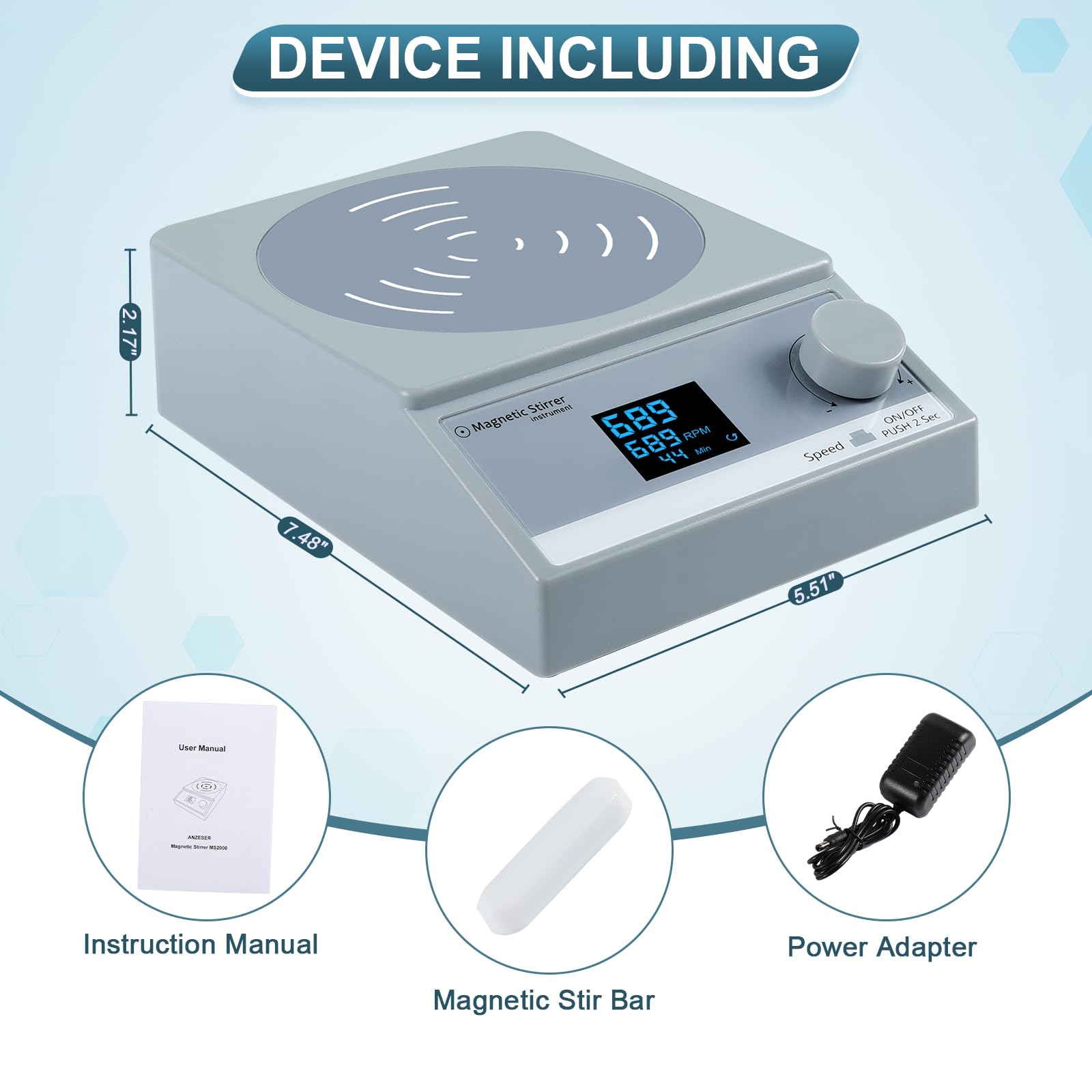 ANZESER Digital Magnetic Stirrer w/Timer, 100fl.oz Magnetic Stir Plate, Magnetic Mixer w/LCD Display, Lab Stirrer w/Stir Bar (NO Heating)