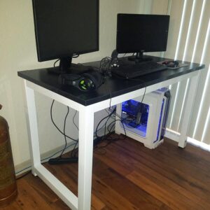 G-PLUS Computer Desk,Sturdy Small Home Office Writing Table,Black & White Modern Style Simple Gaming Study Table