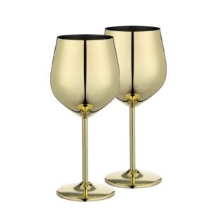 wotor stainless steel wine glasses (2-pack), 18 oz, unbreakable, gold, ideal for outdoor, travel, camping, pool, gift for wine lovers