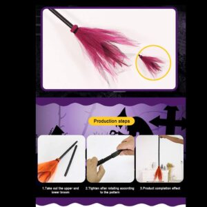 Halloween Witch Broom 35inch Plastic Witch Broomstick Cosplay Broom Props Wizard Flying Felt Broom Costume Accessory (Hot Pink)