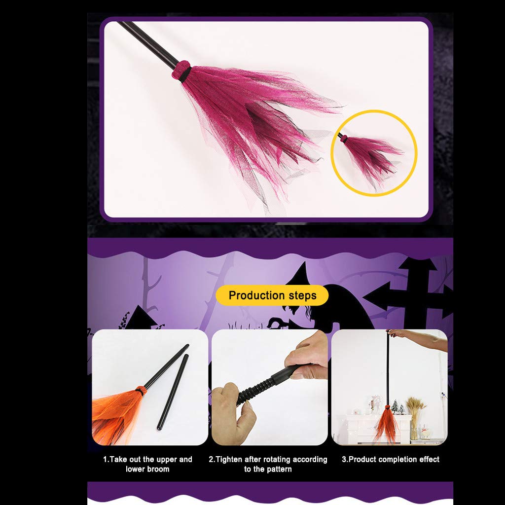 Halloween Witch Broom 35inch Plastic Witch Broomstick Cosplay Broom Props Wizard Flying Felt Broom Costume Accessory (Hot Pink)