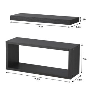 Fixwal 2+1 Tier Floating Shelves, Rustic Bathroom Shelves Over Toilet with Invisible Brackets, Farmhouse Wall Decor for Bedroom, Living Room, Kitchen and Plants (Black)